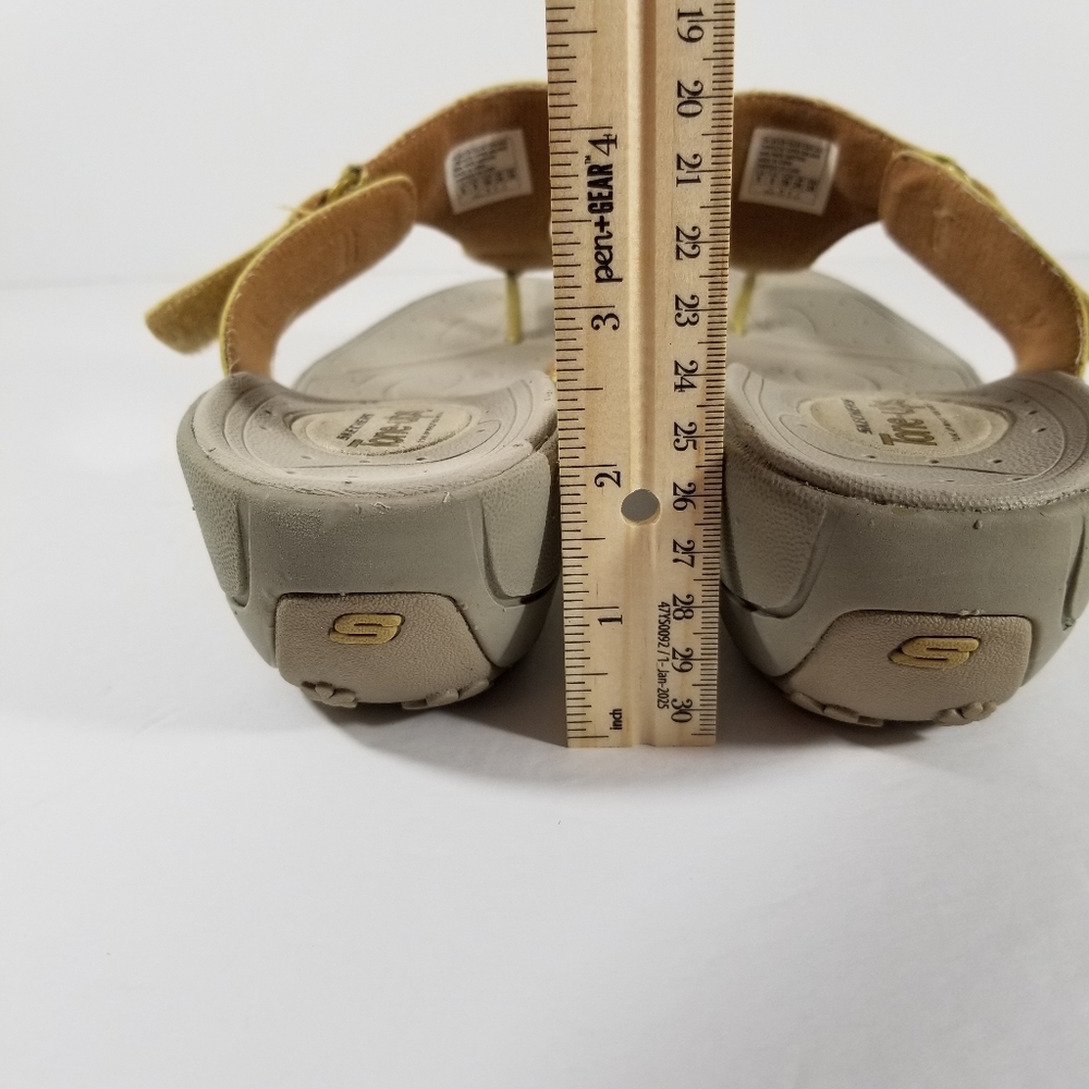 Skechers Tone Ups Sandals Women's Size 9 Thong Bright Gold Wedge Heel - Picture 5 of 9